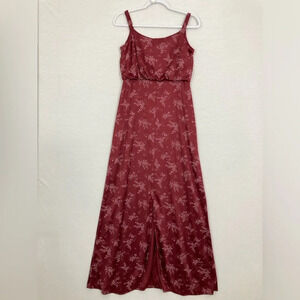 Vintage Lorrie Deb Burgundy Floral Slit Front Y2K Maxi Dress Small